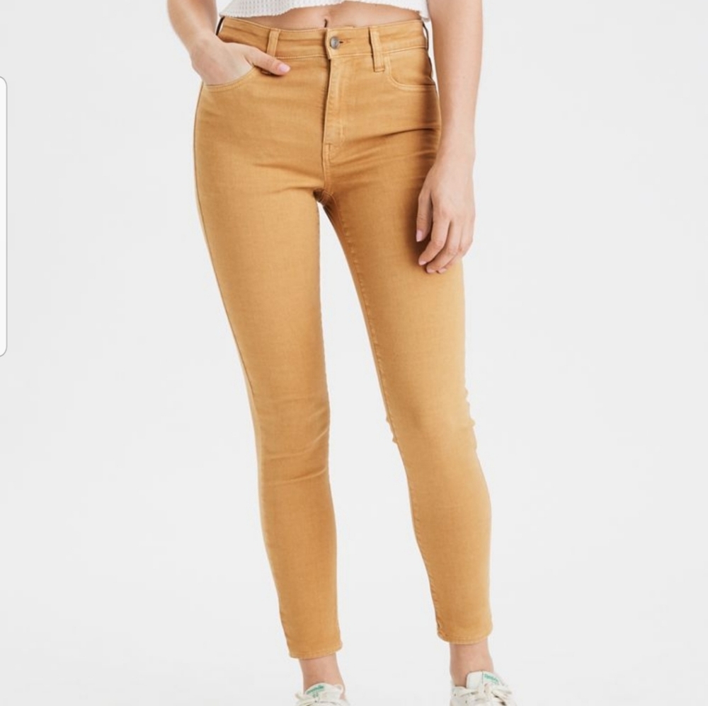AEO Mustard Next Level Stretch Super Hi-Rise Jegging Crop Jeans